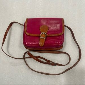 Vera Pelle Made In Italy Leather Mini Crossbody Messenger Bag Bright Pink EUC